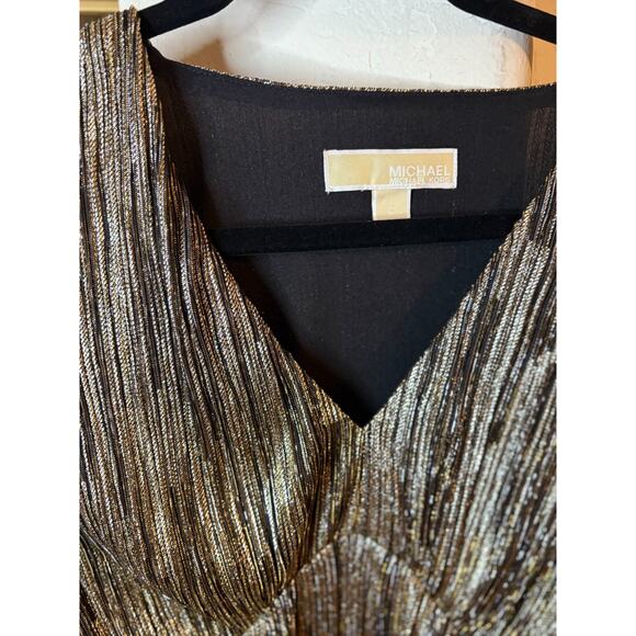 Michael Kors Women's Metallic Plisse Peplum Top Size Large 8-12 - Picture 3 of 4